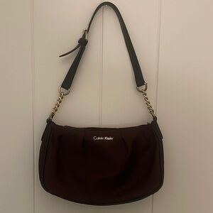 Calvin Klein Brown and Gold Shoulder Bag with Classic Design